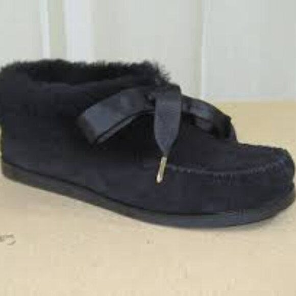 NIB Tory Burch Aberdeen Genuine Rabbit Fur Trim‎ Slipper Bootie  NAVY - Picture 4 of 5